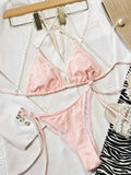 2026 New Sexy Bikini Women Swimwear Swimsuit Triangle Pearls Chain Backless Solid Beach Bikinis Set Bathing Suit Banadores Mujer