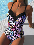 Sexy Black Leopard Print Gradient Swimwear Women 2026 V Neck Tummy Control One Piece Swimsuit Large Size Beach Bathing Suits