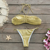 New Bandage Stripes Brazilian Bikini Swimwear Women's Swimsuit Two Piece Set Female Sexy Lace up Mujer Beachwear Summer