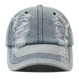 2024 New Solid Color Ripped Baseball Cap Washed Denim Snapabck Hat Hip Hop Breathable Streetwear Distressed Hats for Women Men