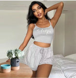 Women Y2K Shorts Set Pajamas Set Crop Cami Top Striped Shorts Lounge Summer 2Pcs Outfit Sets Girls Sleepwear Pajamas Set