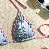2025 Halter Wrinkled Weaved Bikini Women Swimwear Female Swimsuit Two Pieces Bikini Set Brazilian Bathing Suit Swim Beach Wear