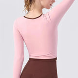 Autumn New Contrasting Yoga Suit for Women with Chest Pad Top Slim and Slim Pilates Running Sports Fitness Long Sleeves Shirts