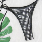 DEKA Rhinestone Beige Bikini Set Women Luxury Drill Halter Black Lace Up Micro Swimsuit Brazilian Bathing Suit Triangle Swimwear