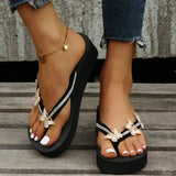 Luxury Crystal Butterfly Wedge Heel Flip Flops Women Fashion Clip Toe Thick Bottom Slippers Woman Summer Beach Non Slip Slides