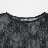 Woman Clothing 2026 O-neck Hollow Out High Slit Long Maxi Lace Dress Black Streetwear Ladies See-through Black T-shirt Dresses