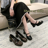 2026 New Patent Leather Brown Shoes Vintage Thick High Heels Mary Jane Shoes Women Woman Square Toe Chunky Heels Pumps Mujer