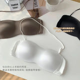 Sexy Japanese Satin Halter Bra Strapless Seamless Two-Way Wear Adjustable Comfort Back Fit Wirefree Lingerie Set S-XL MOYISU Bra