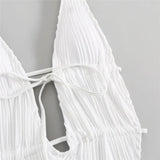 Sexy Backless One Piece Swimsuit Woman 2026 String Texture Swimwear Hollow Out Monokini High Cut Bathing Suit Deep V Neck Bather