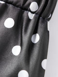 Summer Women's Dots Print Satin Shorts Elastic Waist Loose Lace Trim Hem Short Pants for Daily Casual Lounge Wear