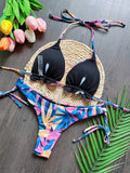 Sexy print women's bikini swimsuit split set with straps and tassels 2-piece set for summer beach swimsuit