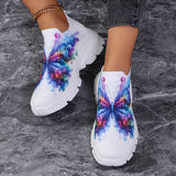 Fashion Butterfly Print Knit Sneakers for Women Breathable Mesh Platform Sneakers Shoes Woman Plus Size Thick Sole Walking Shoes