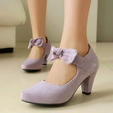 2026 Plus Size 45 Vintage Bowknot Bow Mary Jane Shoes Women 7cm High Heeled Retro Suede Look Brown Lolita Block Heel Pumps