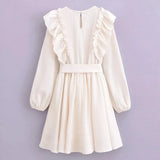 Foridol Ruffles Tierred Beige Lantern Sleeve Women's Dress Spring Summer O Neck Casual Short Vestidos A-line Beach Dress 2025