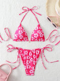Triangle Halter Thong Bikinis 2026 Women Sexy Printed Swimsuit Floral String Swimwear Female Bathers Bathing Swimming Swim Suit