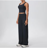 2PCS Yoga Set Women Tracksuit Nude Feeling Workout Sets Gym Clothes Push Up Fitness Running Sportswear Sport Straight tank suit
