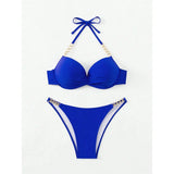 XS - L Halter Bikini Push Up Swimsuit Female Swimwear Women Two-Pieces Bikini Set With Bra Cup Bather Bathing Suit Swim V6748