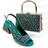 doershow Italian brown Shoes And Bag Sets For Evening Party With Stones Italian Leather Handbags Match Bags!   HMP1-21