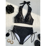 S - XL Polka Dot V Neck High Waist Bikini Female Swimsuit Women Swimwear Bather Bathing Suit Swim Two-pieces Bikini set K8111