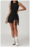 Tennis Dress Slim Tennis Dresses Woman Home Clothing Simple Style Casual Bodycon Mini Sleeveless Solid Color Leace-up Vestidos