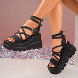 Cross Band Chunky Platform Sandals Women 2025 Summer Thick Sole Wedges Rome Sandles Woman Super High Heel Gladiator Sandalias 43
