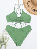 New Women's Swimsuit High Waist Two Piece Bikini Set Hollow Out V-neck Bandage Cross Backless Beach Swimwear Summer Bathing Suit