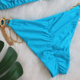 2026 Sexy Bikini Women Sky Blue Luxe Crystal Diamond Metal Chain Swimwear Swimsuit Female Halter Beach Bikinis Set Bathing Suit