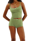 2 Piece Sets Women's Solid Color Bow Camisole Tops and Shorts Sets Summer Casual Loungewear