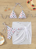 XS - L Cherry Print Halter Strappy Bikini Female Swimsuit Women Swimwear Two-pieces Bikini Set Tie Side Bather Bathing Suit Swim