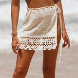 2026 Hollow Out Skirt Sarong Crochet Knitted Tunic Beach Cover Up Cover-ups Beach Dress Beach Wear Beachwear Female Women V8074
