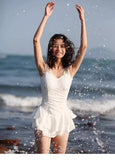 New One-piece Solid Color Swimsuit with Exposed Back and Sexy Suspender for Slimming Beach Hot Spring and Beach Women's Swimsuit