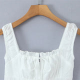 Square Neck Lace Trim Spliced Strap Dress For Women Front Mini Bud Skirt White Lace Mini Dress Ruffle Casual Summer Dress 4MXE