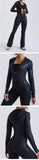 Women's Nude Faux Leather Yoga Top Windproof Tight Fitting Slimming Waist Cinching Zipper Sports Jacket Outdoor and Fitness Top