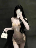 2026 Spring New Sexy Shinestone Halter Neck Backless Slim Fit Waist-Cinching Bodycon Dress Pure Desire Charming Pure Desire FJZ8