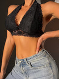Women's Sexy Neck Hanging Suspender Bra With Floral Lace Pattern Gathering Push Up Comfortable Close Fitting Bra A561
