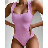 2023 Vintage Swimsuit Women One Piece Ruffle Strap Swimwear Female Push Up Monokini Padded Beach Bathing Suits Black Bodysuits