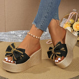 Street Bow Knot Chunky Platform Slippers Women Fashion Round Toe High Heel Sandals Woman Plus Size Wear-Resistant Slides Mujer