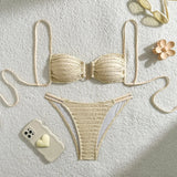 2026 Wrinkled U Ring Bandeau Bikini Women Swimwear Female Swimsuit Two-pieces Bikini Set Bather Pool Bathing Suit Swim Beachwear