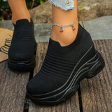 Breathable Mesh Chunky Platform Sneakers Women Plus Size 42 Thick Bottom Sport Shoes Woman Black White Knitting Walking Shoes