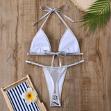 New Micro Bikini Set for Woman Chain Link Swimsuit Sexy Backless Neck Lace-up Bathing Suit Beachwear Female Push Up Swimwear