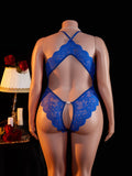 Erotic Hot women Plus Size Lace Halter Teddy Bodysuit Crotchless Criss-Cross Back Deep V Neck Open Crotch sexy Lingerie 1XL-4XL