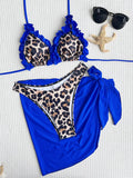 With Skirt Sarong Leopard 3D Ruffled Bikini Female Swimsuit Women Swimwear Three-pieces Bikini Set Bathing Suit Swim Beachwear