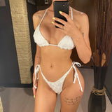 2 Colors Sexy With Sarong Halter Bikini Female Swimsuit Women Swimwear Three-Pieces Bikini Set Bather Bathing Suit Swim V6669B