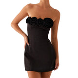 Women Solid Color Sexy Mini Dress Sleeveless Strapless Backless Flowers Slim Fit Summer Tube Dress Party Clubwear