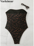 S - XL New Leopard Printed Bandeau Women Swimwear One Piece Swimsuit Female High Leg Cut Monokini Bather Bathing Suit Swim V8051