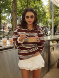 Foridol Burgundy Striped Casual Women T-shirt Summer Loose Polo Shirts Buttons New Female Tops Blouse White Tops Spring Shirt