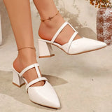 Baotou Semi-slippers Women's Summer Wear Fashion Pointed Toe Shallow Mouth  Square Heel Sandals and Slippers