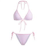 2026 New Womens Stripe Bikini Sets Halter Bra Tops with Tie-up Thong 2 Pcs Set Swimsuits Stylish Sexy Beach Pool Bathing Suit