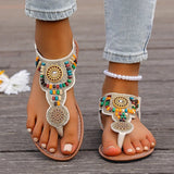 Bohemia Style Flat Heel Sandals for Women Fashion Bead Clip Toe Beach Sandles Woman Plus Size 43 Lightweight Gladiator Sandalias