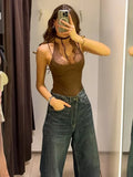 FDYOUI Women Sexy Sleeveless Lace Patchwork Pink Bodysuits 2026 Summer Halter Lace-up Backless One Piece Party Club Jumpsuit Top